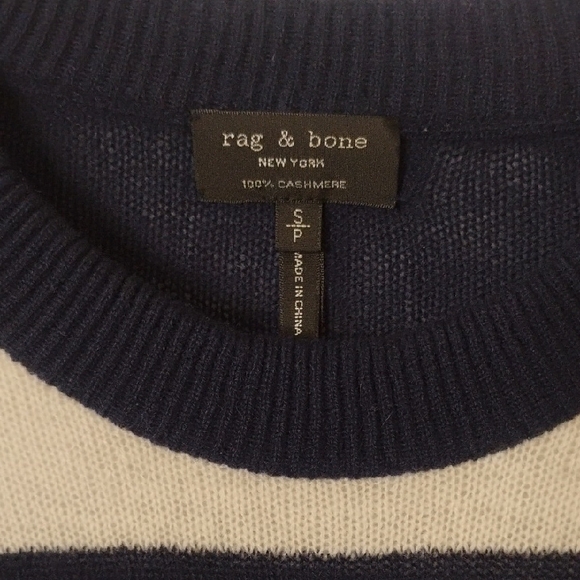 Rag & Bone Navy and Cream Cashmere Sweater - Picture 2 of 4